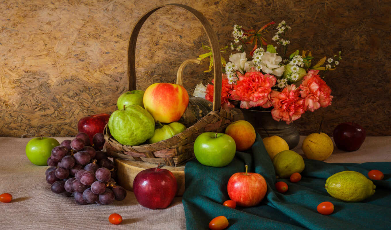 цветы, apple, плод, букет, натюрморт