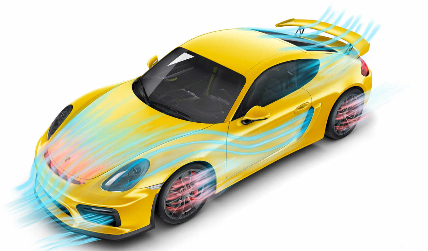 Porsche, yellow, aerodynamics, cayman, aerodynamics