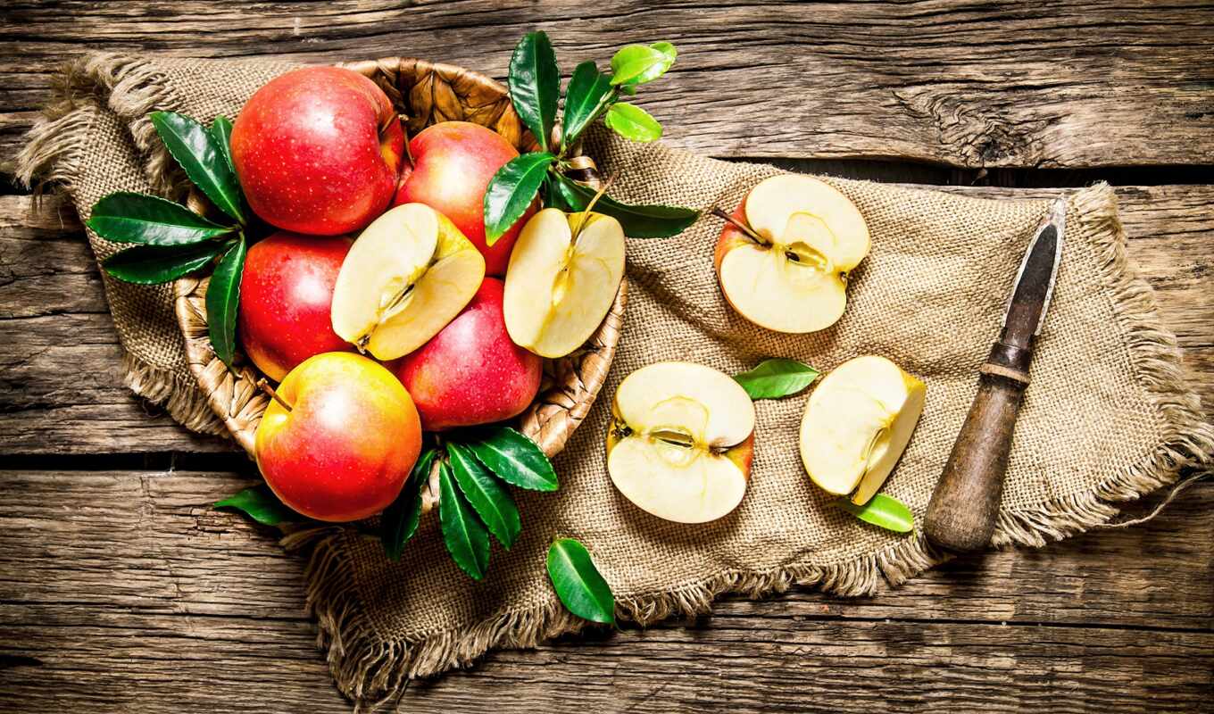 apple, столик, плод, красивый, wooden, нож, meal, натюрморт, посуда