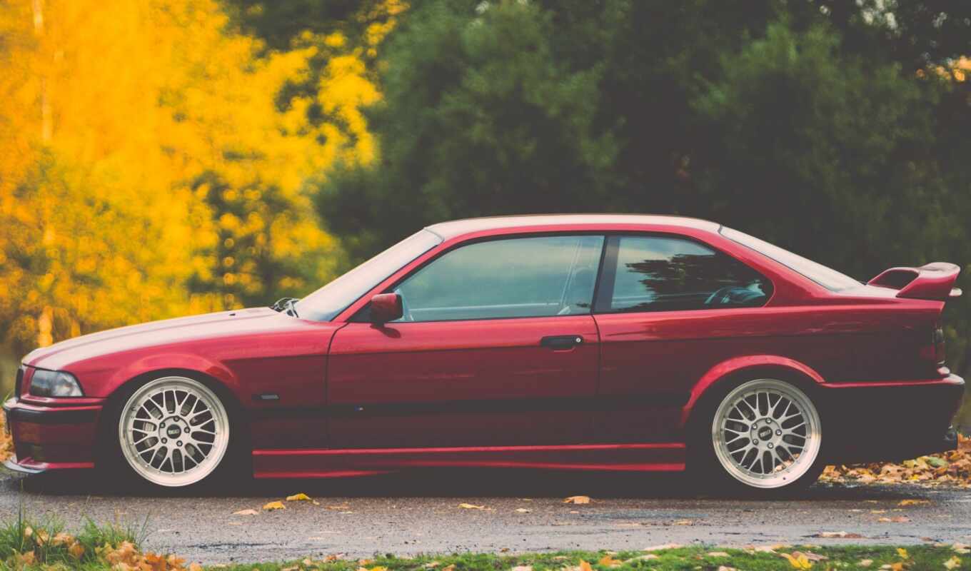 red, car, coupe, position