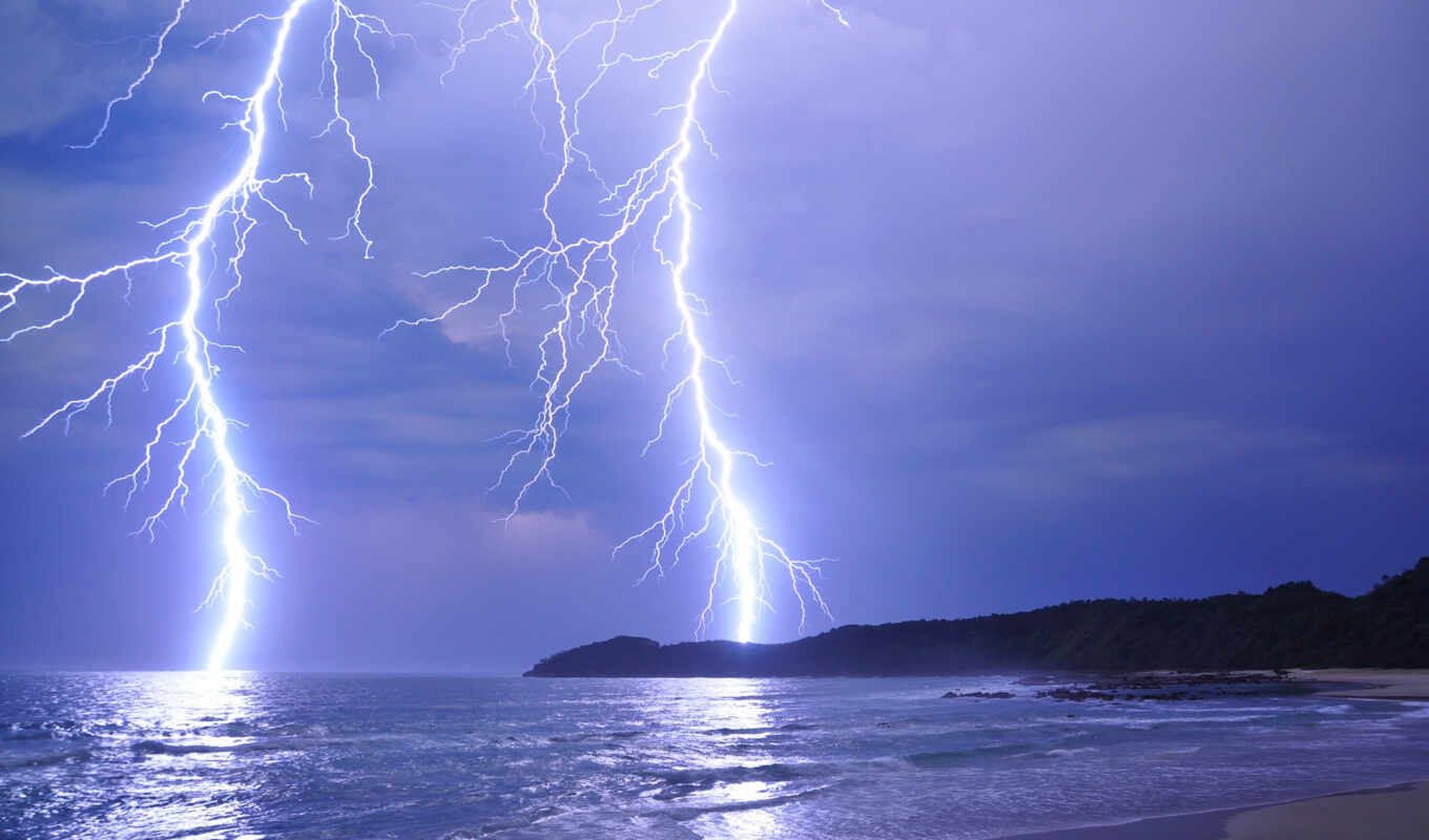 природа, буря, landscape, море, берег, прекрасная, lightning, наша