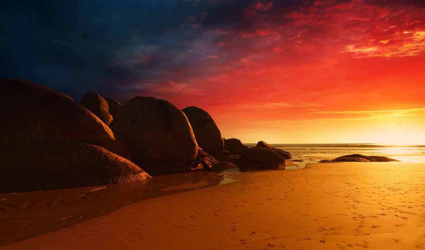 background, stone, sunset, mountain, beach, sand