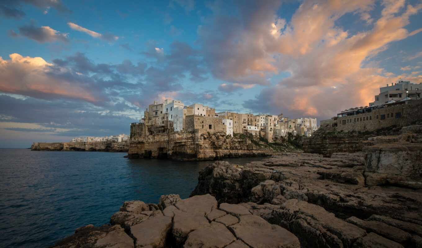 stone, sea, big, build, italy, dimension, Modugno, polignano, cross, Domenico