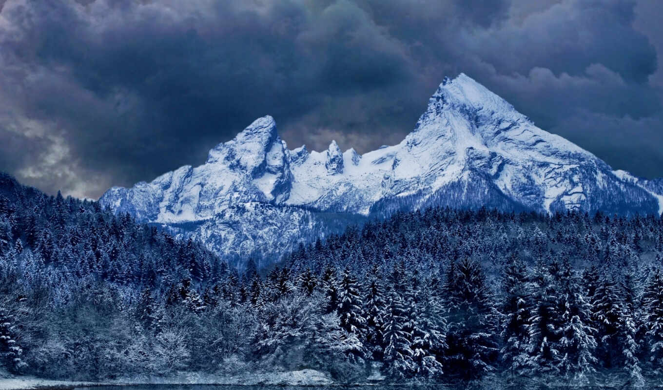 природа, desktop, снег, winter, гора, mountains, дерево, scenic