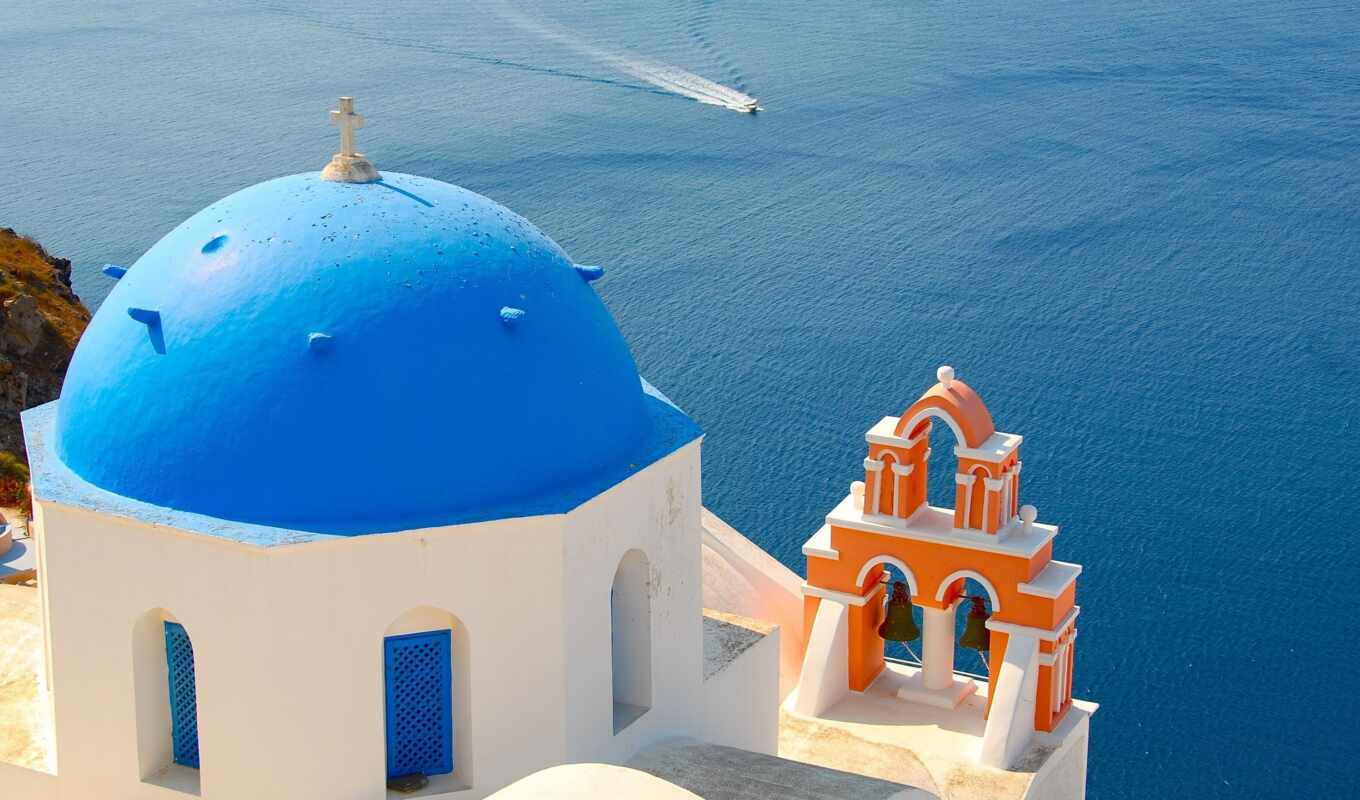 море, остров, church, greece, santorinit