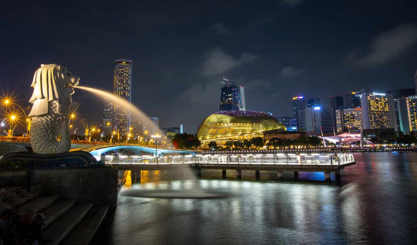 house, ночь, park, singapore, merlion