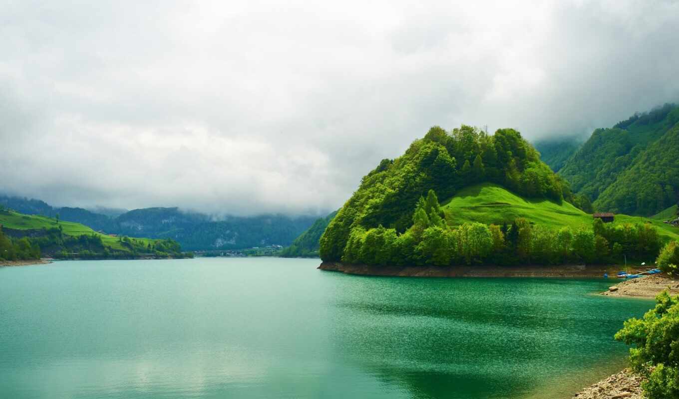 озеро, природа, дерево, лес, гора, landscape, much, река, швейцария, emerald