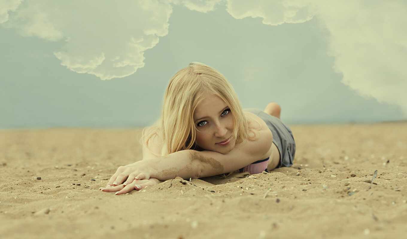 desktop, free, beach, blonde, down, sand, women, blondes, lying
