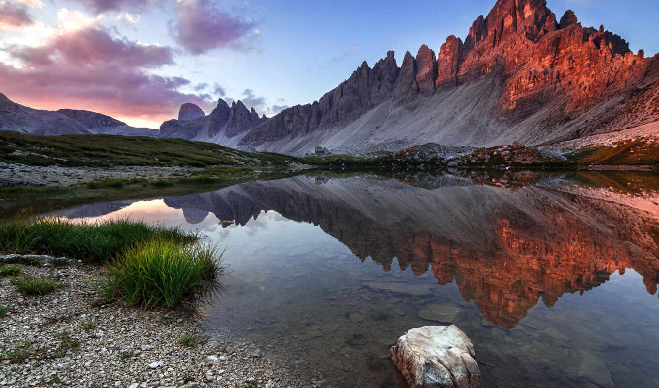 lake, nature, mobile, sunrise, mountain, landscape, reflection, italy, dolomite
