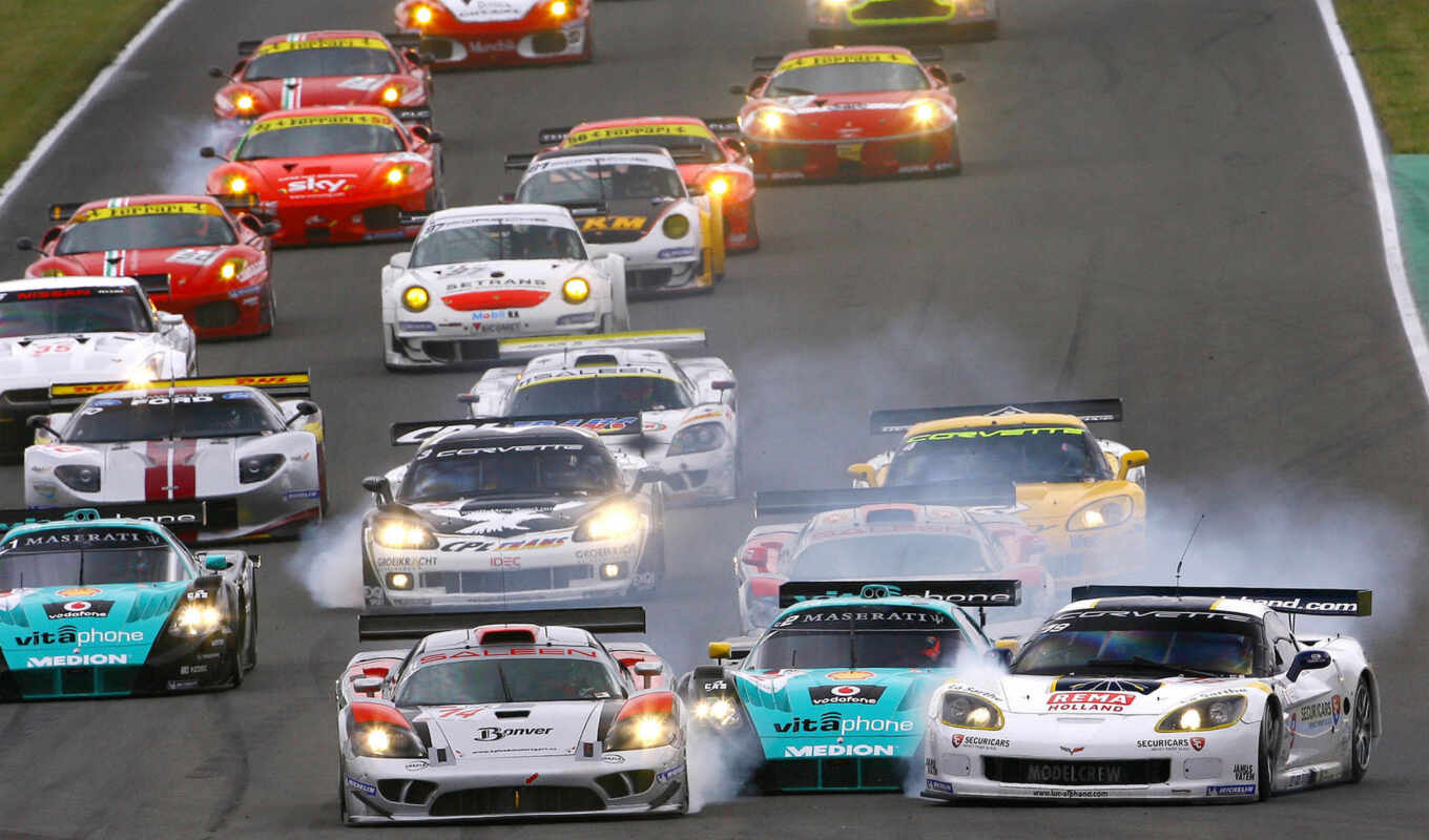 smoke, road, of cars, sports, fia gt, competing