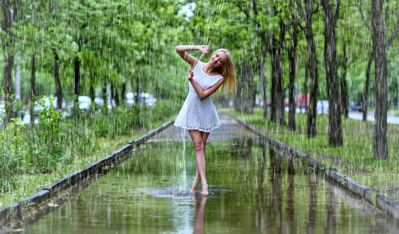 girl, summer, rain, dress, kobieta, short, wears