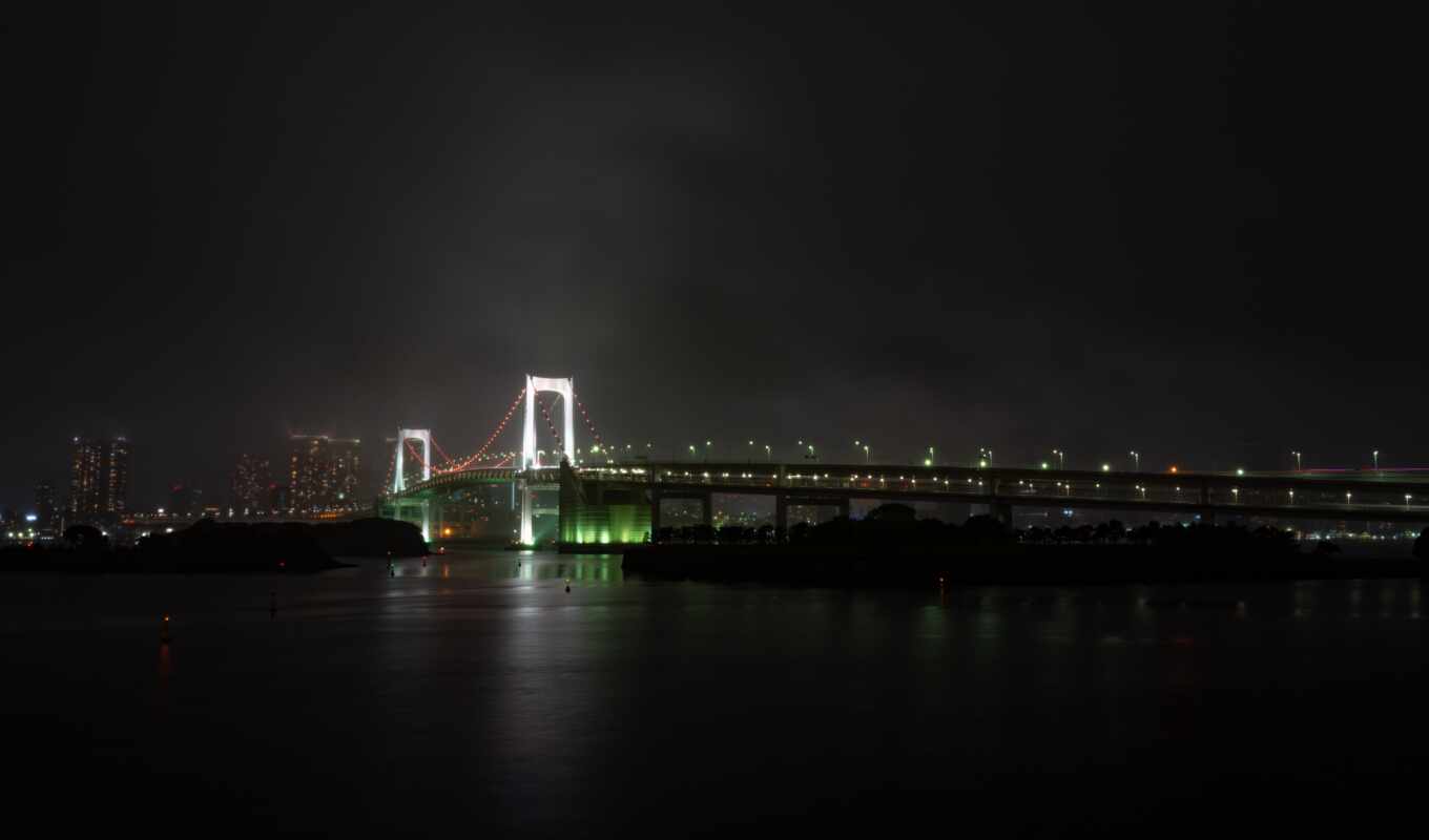 mac, city, night, Bridge, tablet, river, illumination