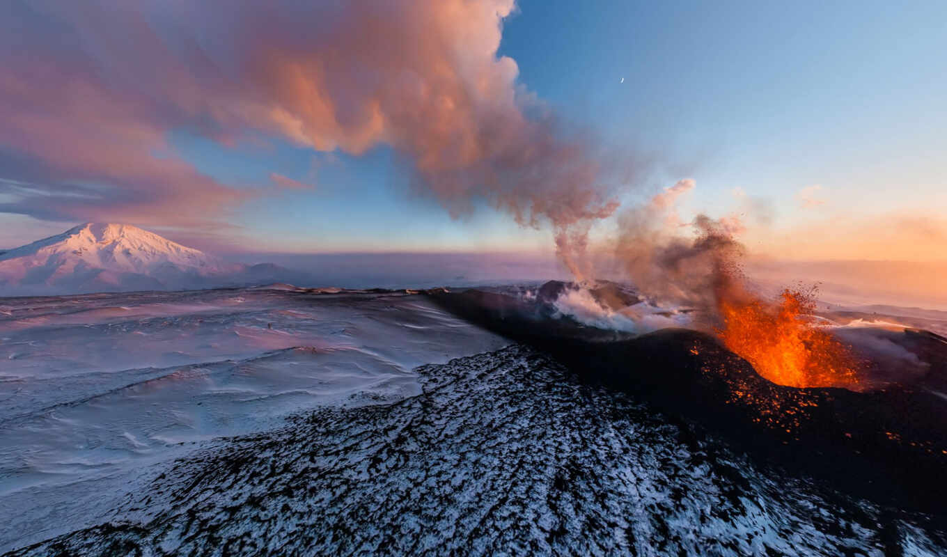 snow, mountain, volcano, eruption, lava, champagne