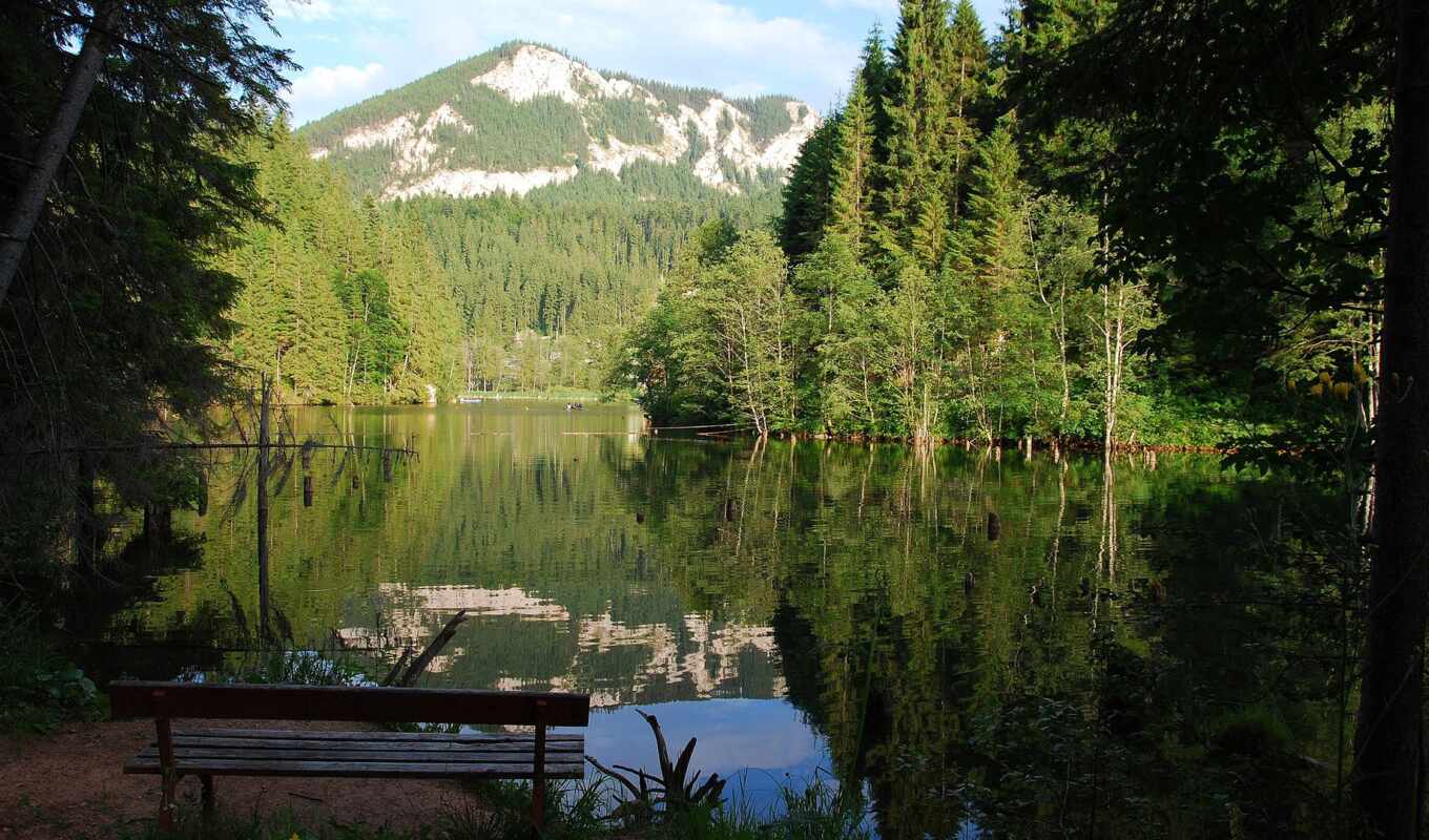 lake, nature, photo, mountain, bench, outdoor, scene, royalty, rosu, lacul