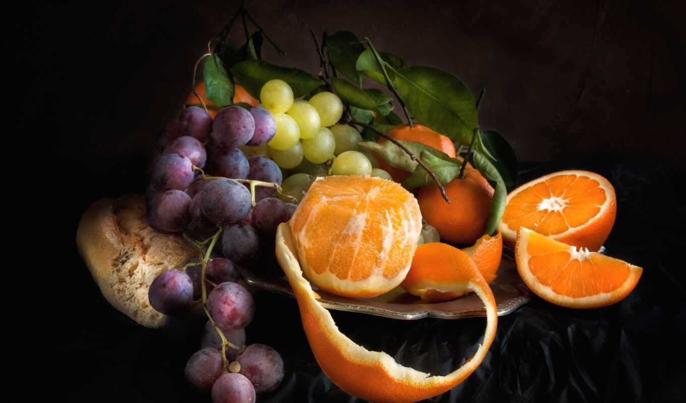 black, fond, плод, оранжевый, виноград, нуар, meal