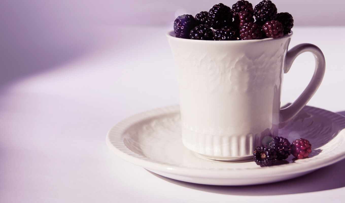 white, cup, blackberry, блюдце, ягода