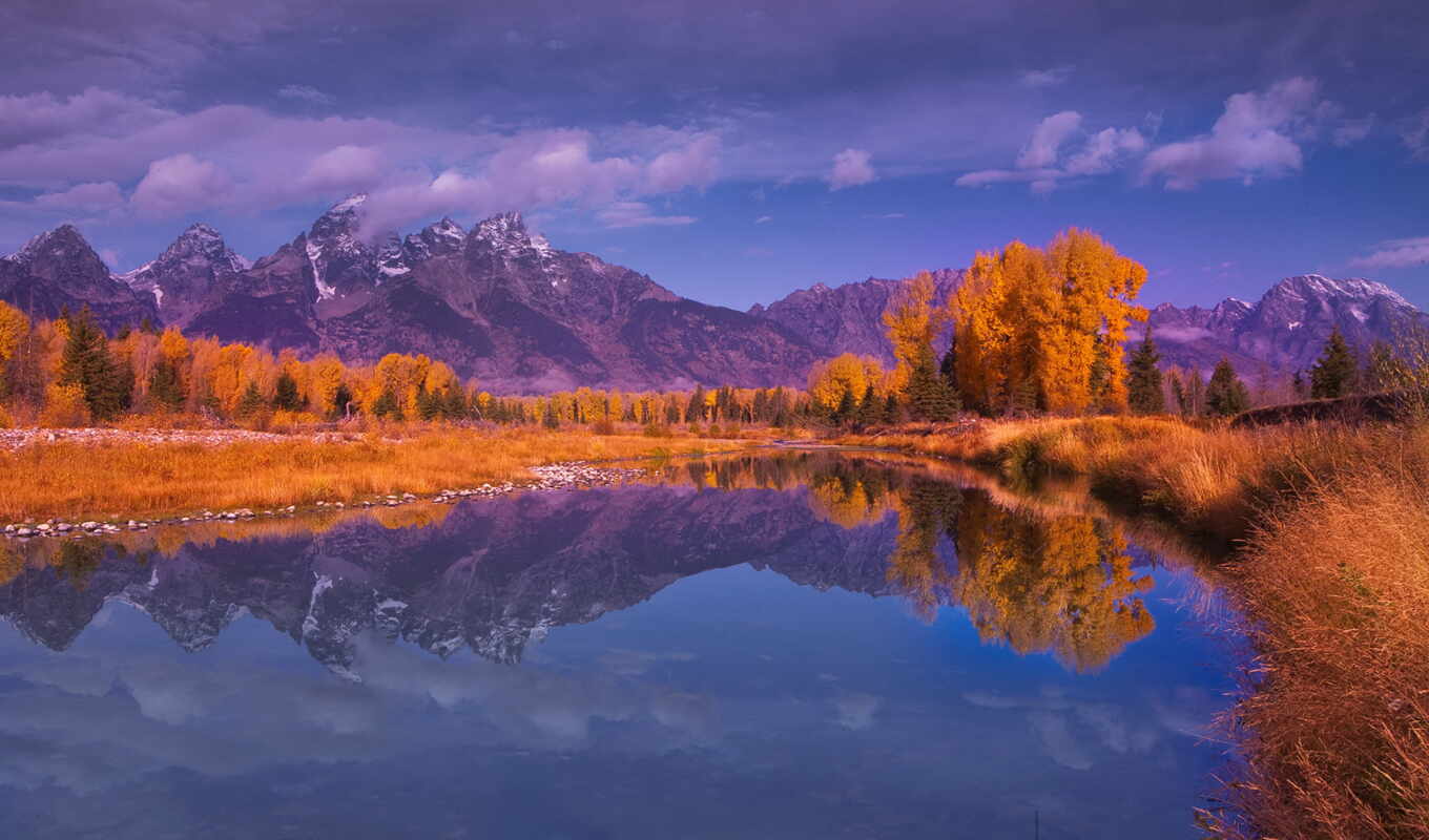 озеро, water, осень, trees, отражение, расположение, горы