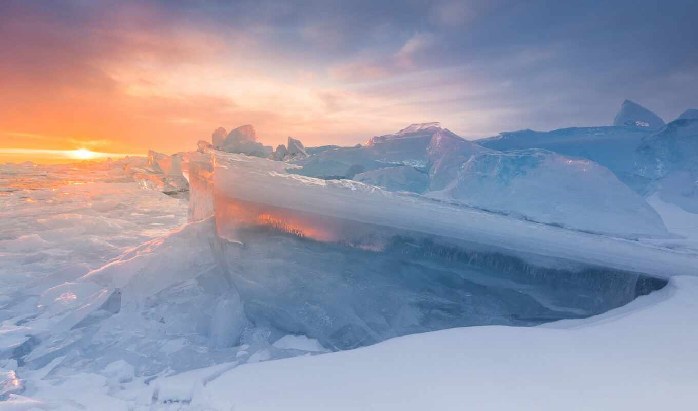 lake, nature, ice, snow, sunrise, winter, tapety, complain, universal, Sun, antarktyda