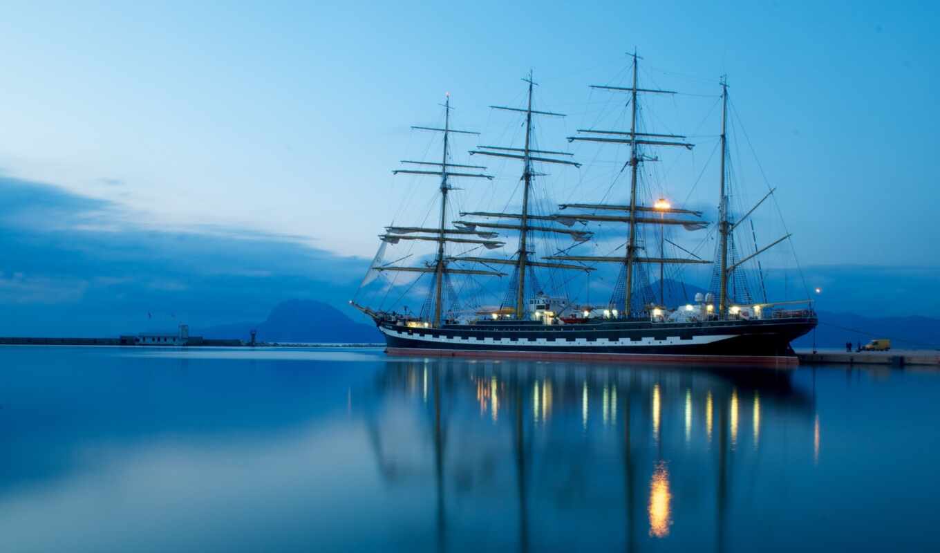 ship, sea, pier, beautiful, pier, bark, legendary, krusenstern, sailboat