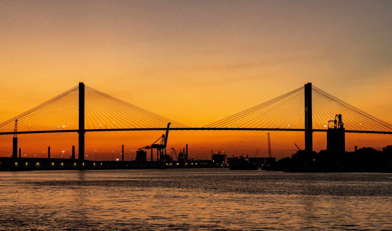 sunset, Bridge, georgia, savannah, horizon, river, port, even, royalty