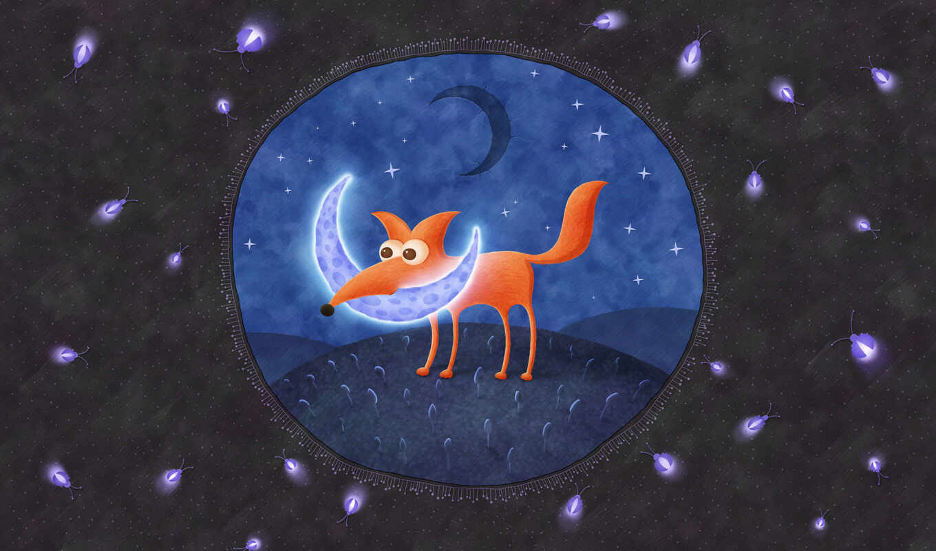 sky, night, moon, month, fox, lights