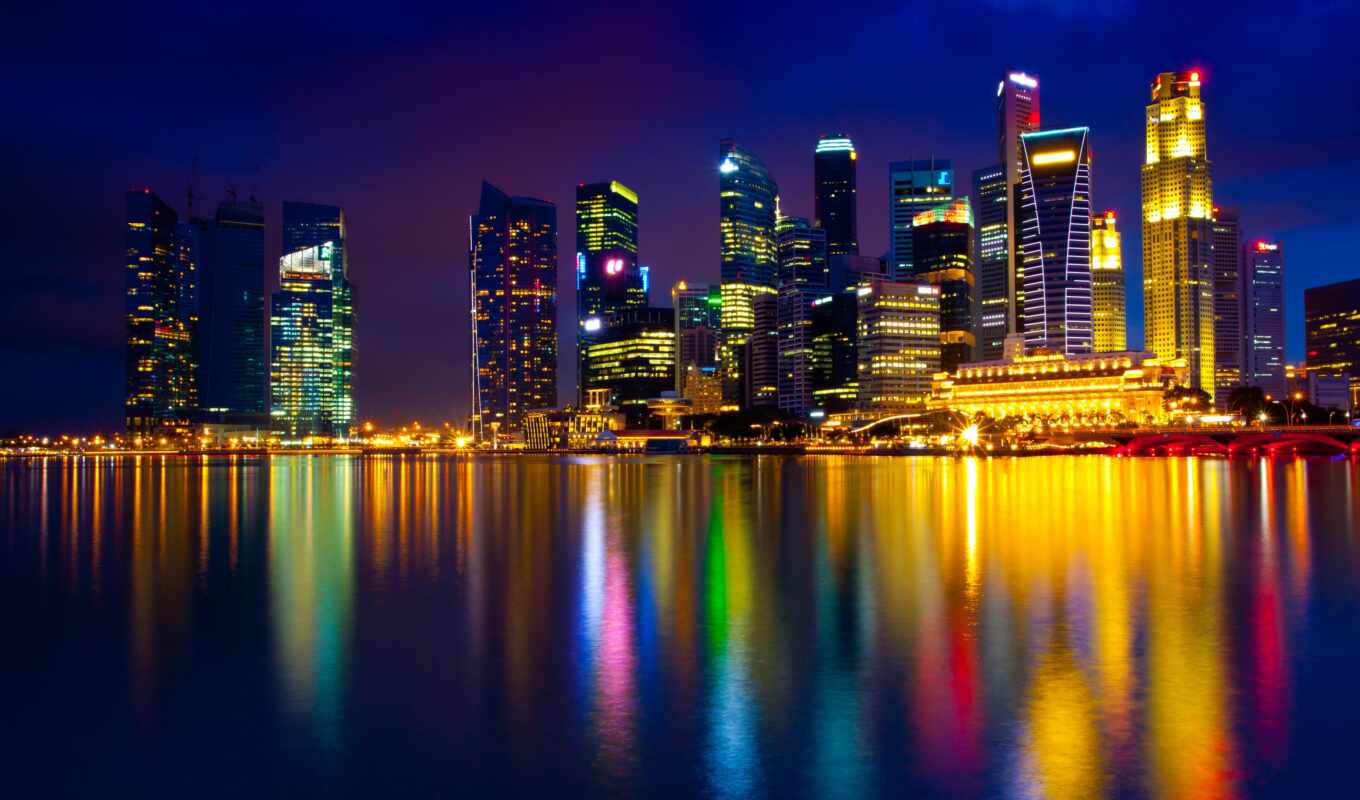 night, lights, similar, bay, singapore, marina, refle