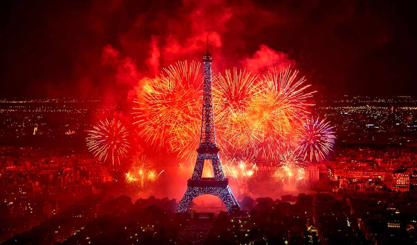 франция, париж, башня, eiffel, firework