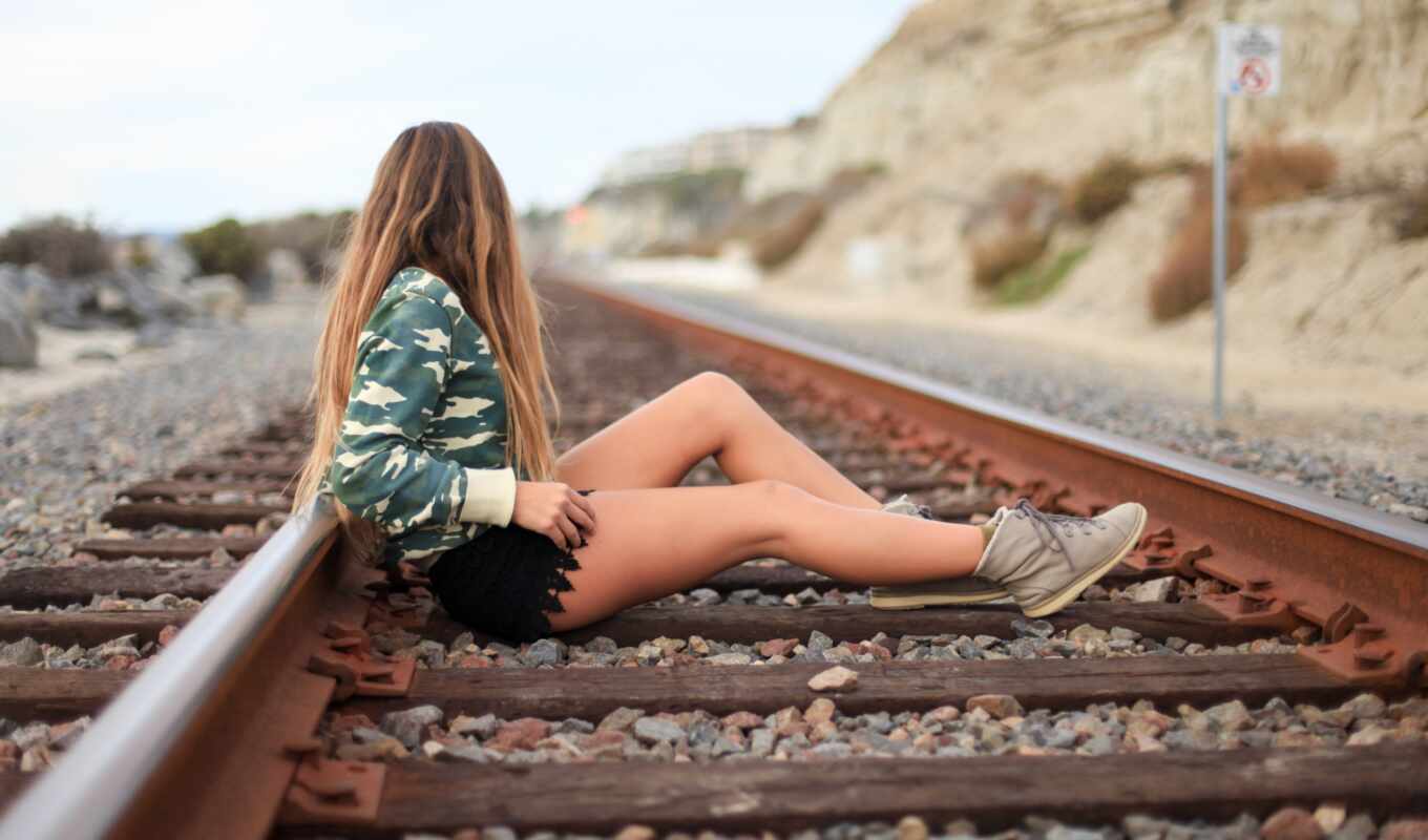 girl, sexy, sits, legs, rails