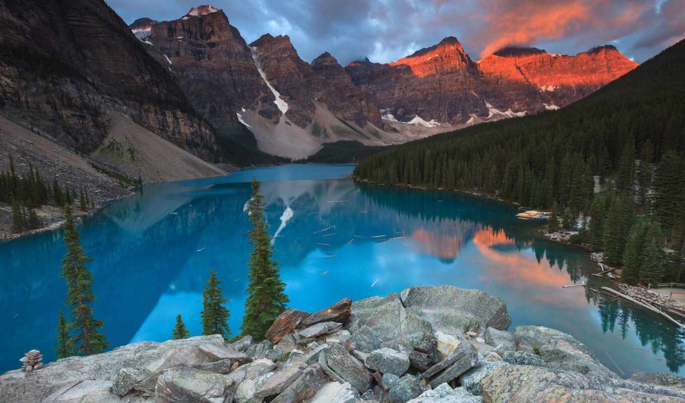 lake, free, Canada, park, sunrise, mountains, moraine, banff, walldevil