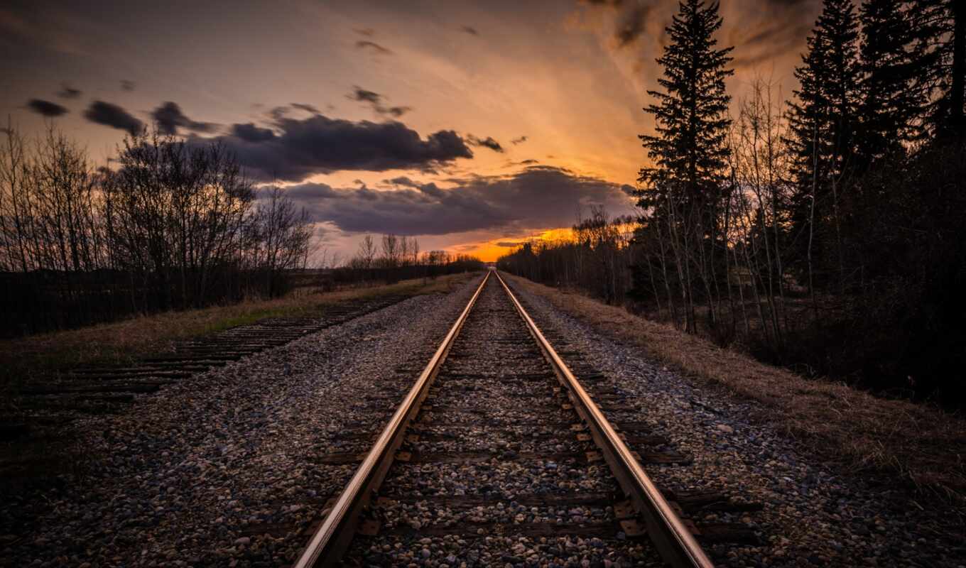 background, tree, sunset, road, dark, iron, rail