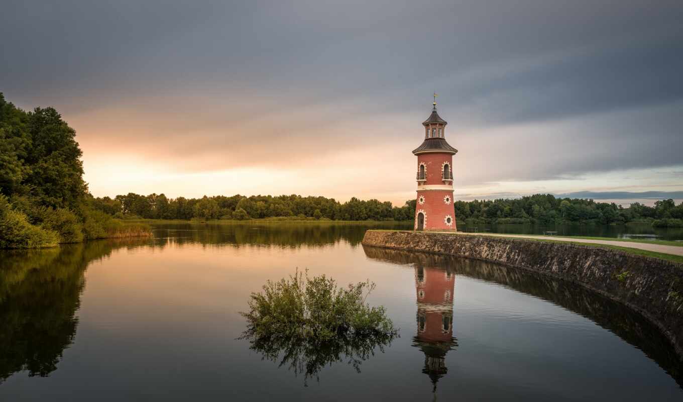 lake, sky, lighthouse, moritzburg
