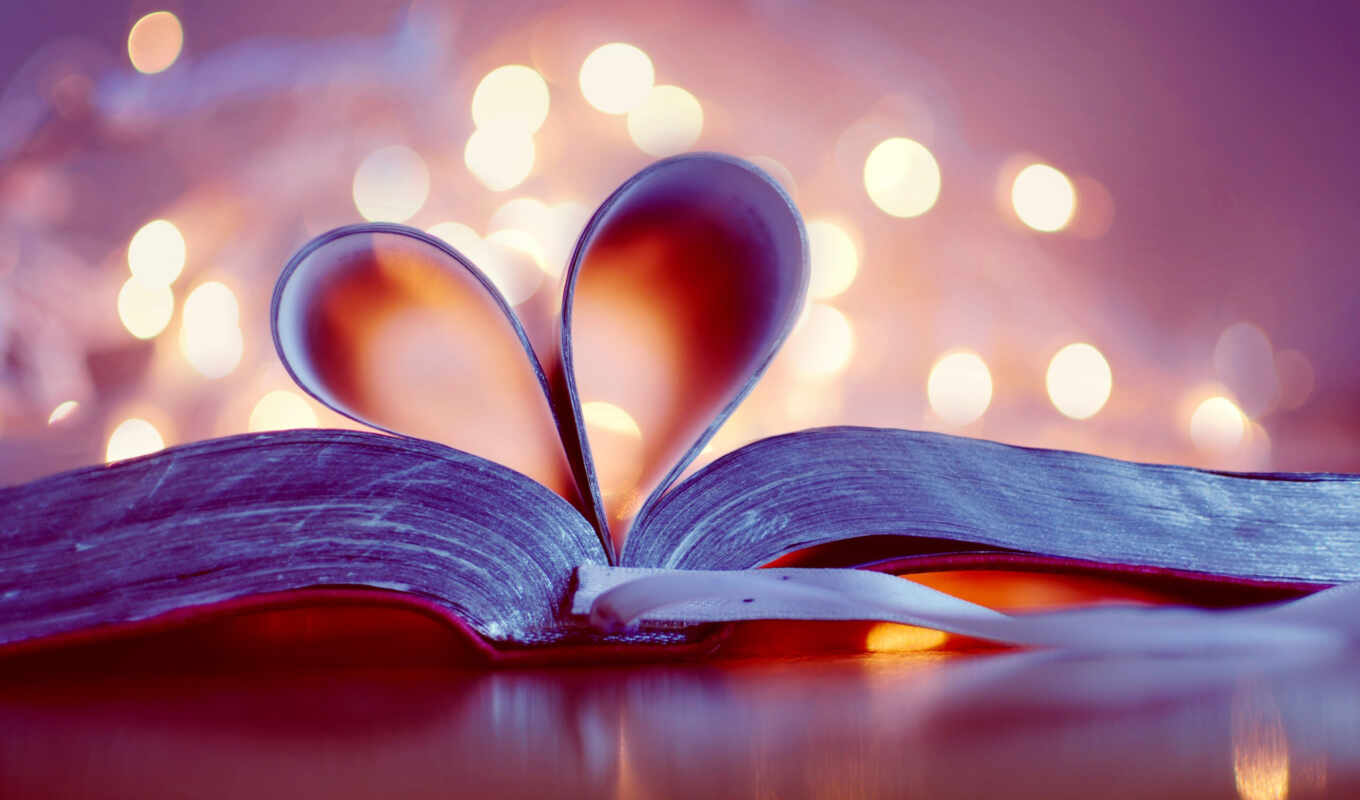 love, book, heart, bokeh, pages, bookmark