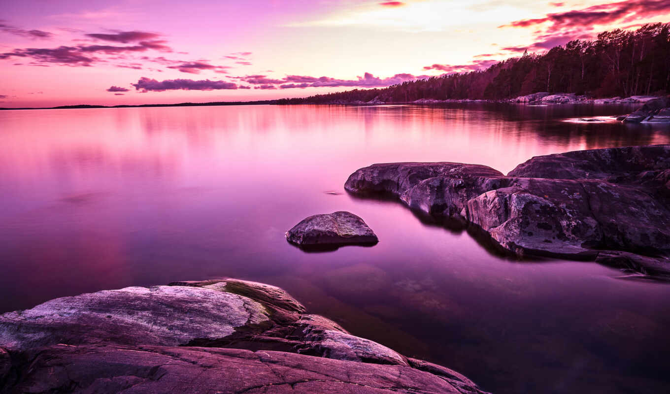 озеро, purple, закат, random, popularity, color, scenery