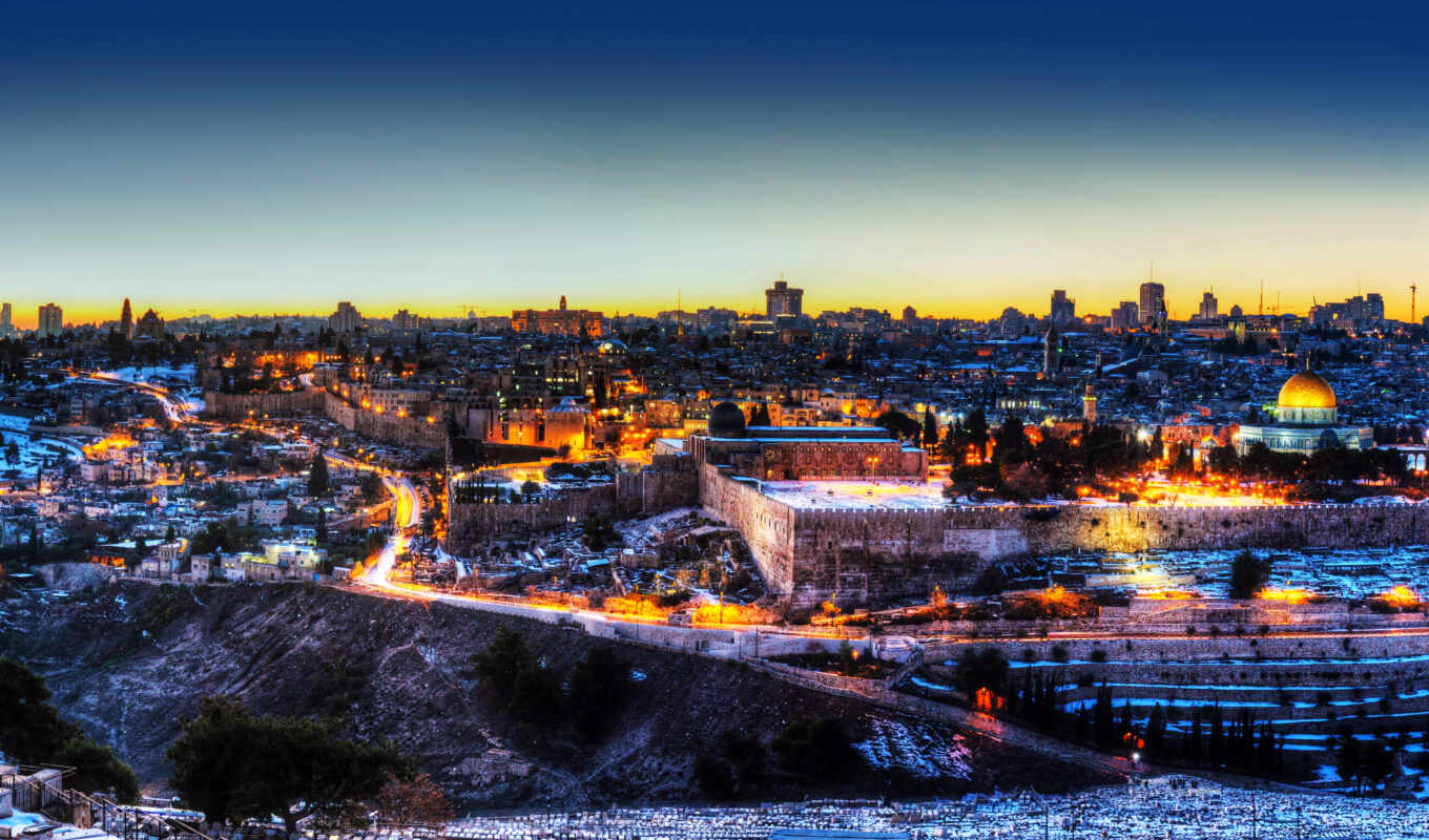город, ночь, winter, мост, храм, иерусалим, панорама, israeli, parok