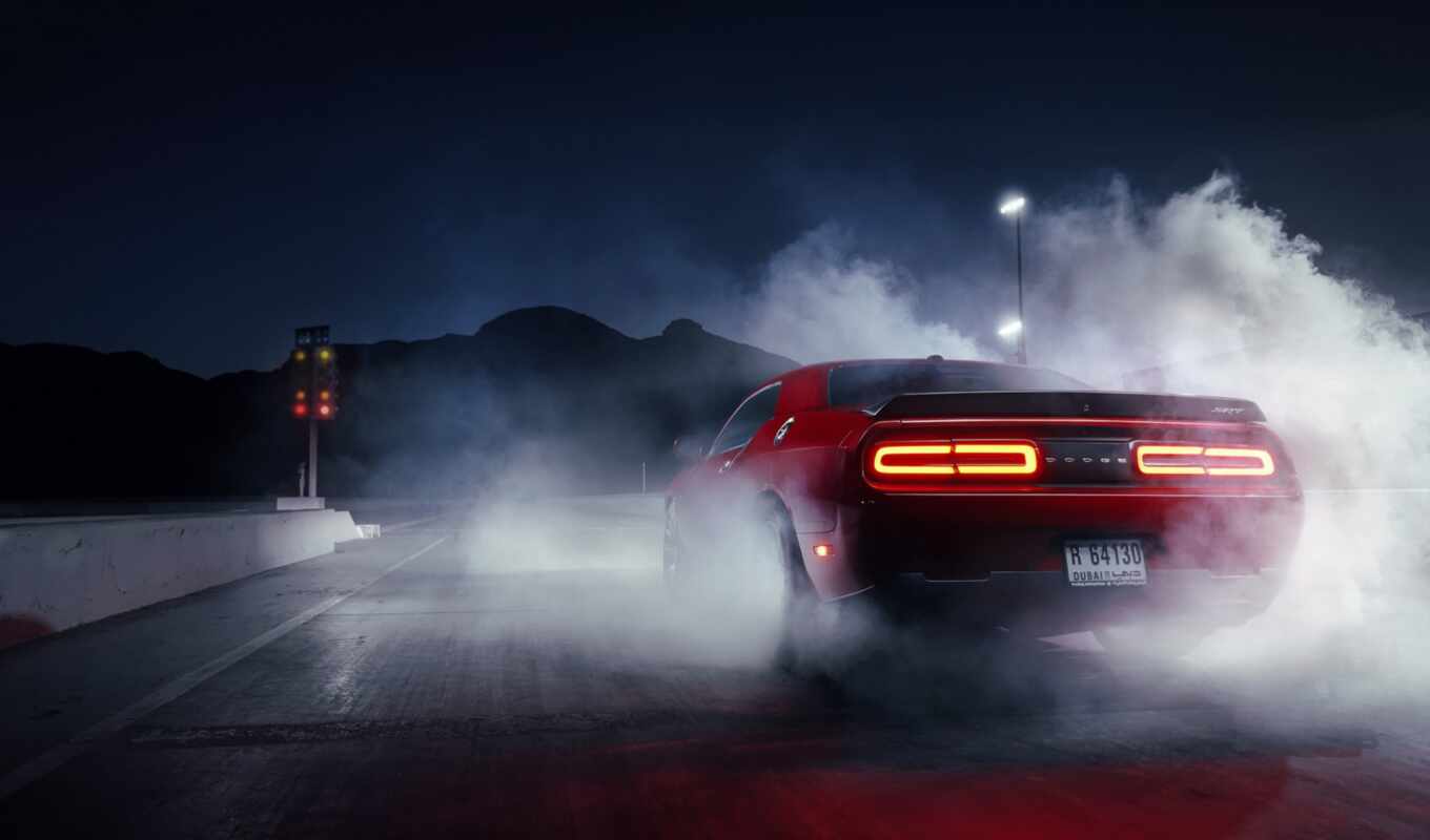 дым, red, car, dodge, challenger, muscle, hellcat