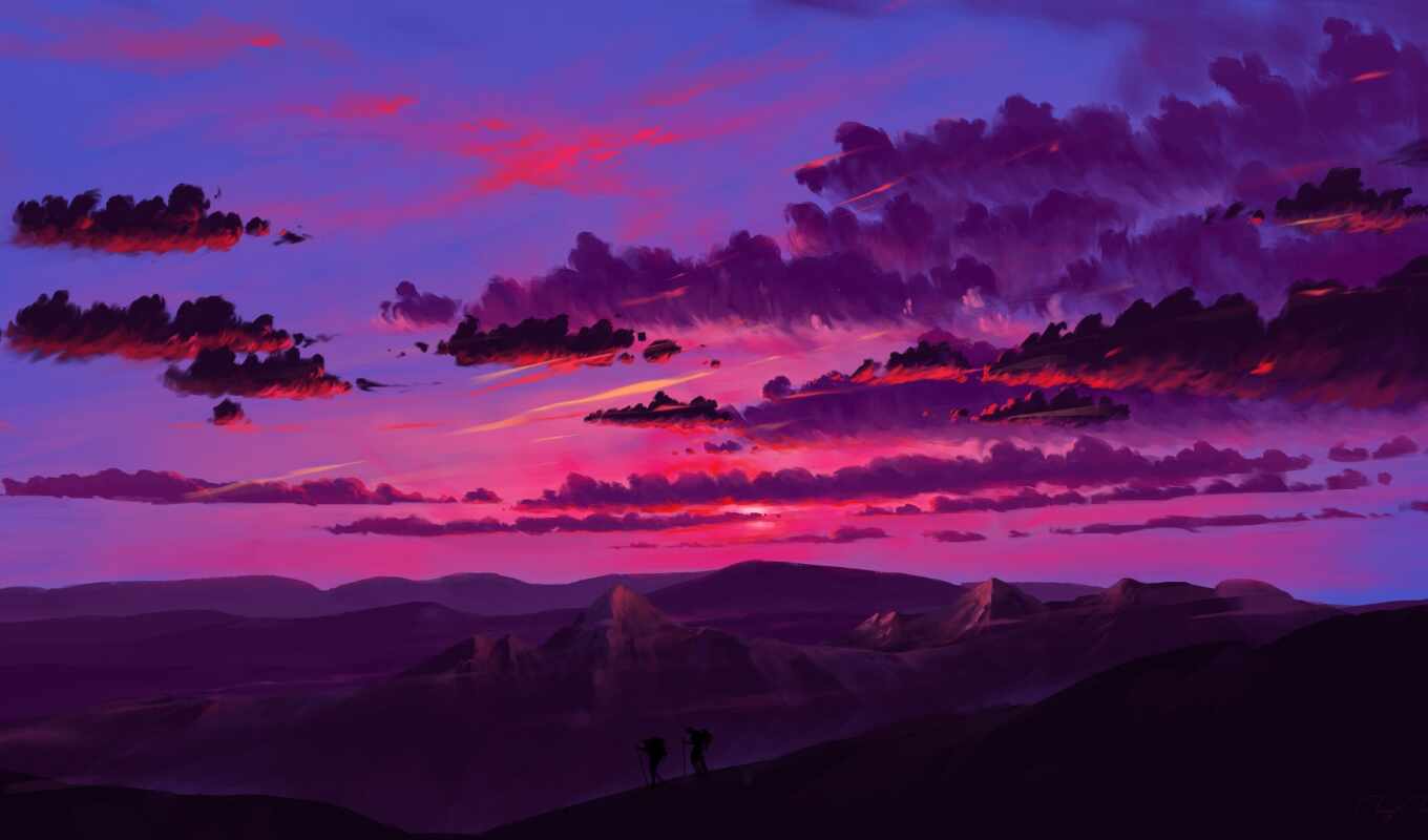 небо, art, закат, landscape