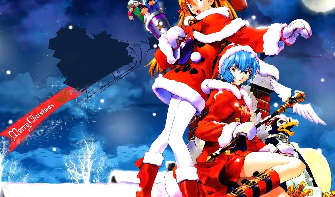 стиле, anime, new, красивые, лет, год, christmas, devushki, снегурочки
