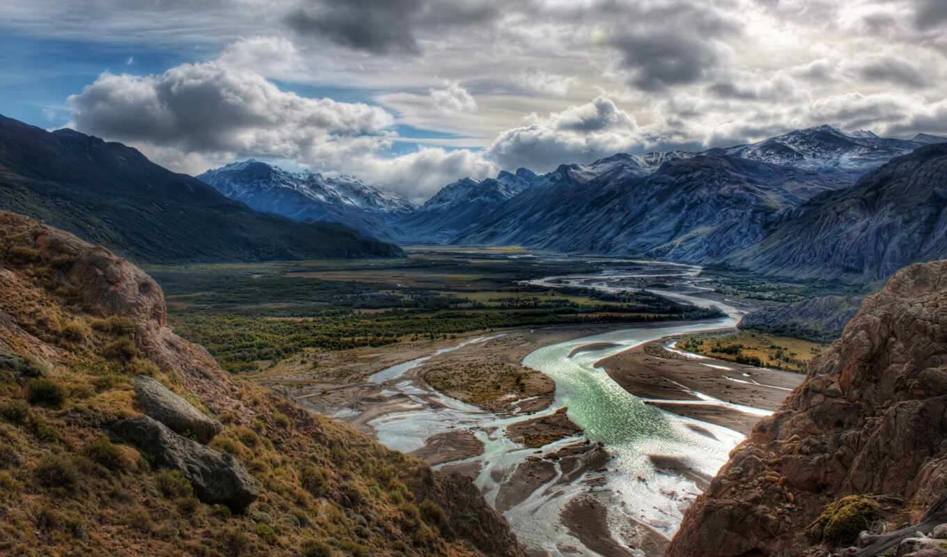 гора, аргентина, река, patagonia, долина, roy