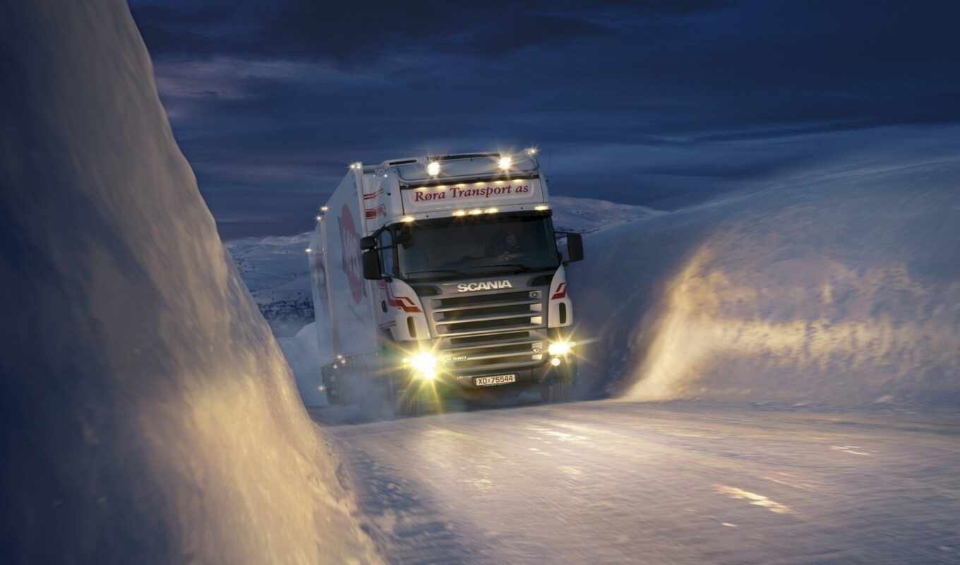 white, снег, winter, car, title, красивый, truck, scania, vehicle