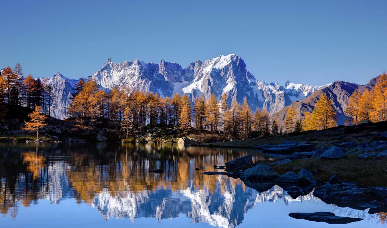 озеро, природа, снег, гора, rock, море, осень, blanc, mont