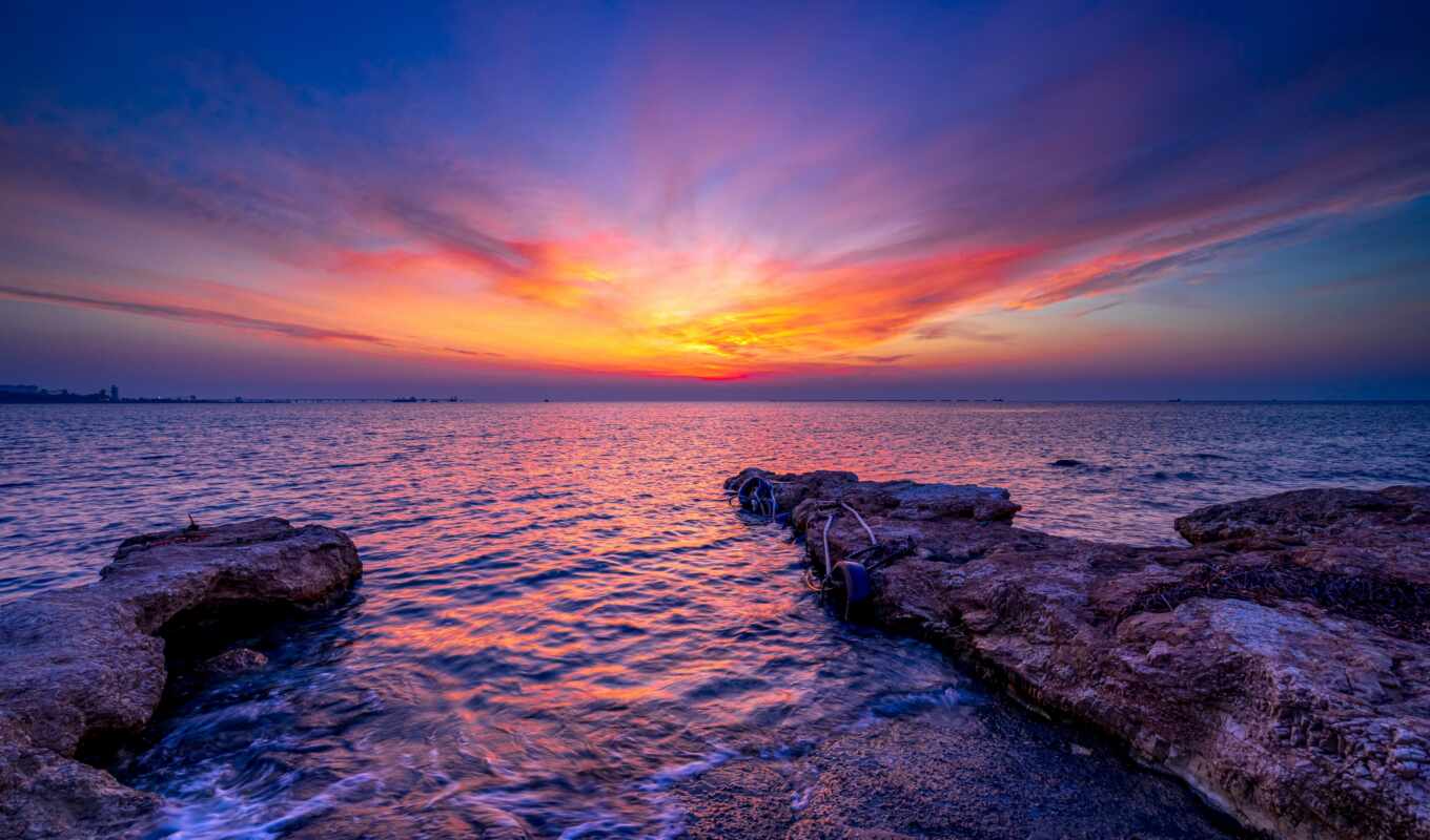 sunset, the, sea, sunrise, mediterranean, Cyprus