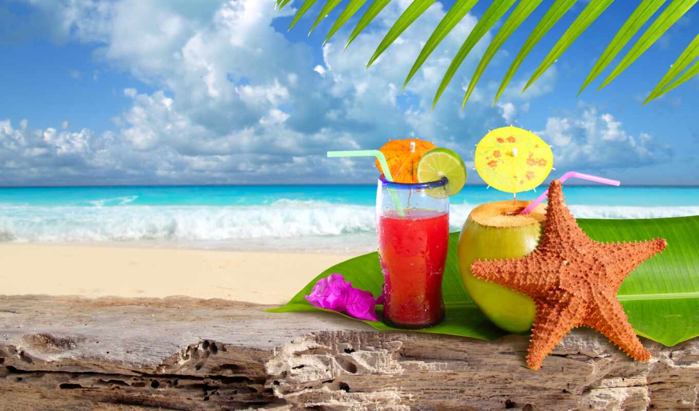 пляж, море, отдых, коктейль, релакс
