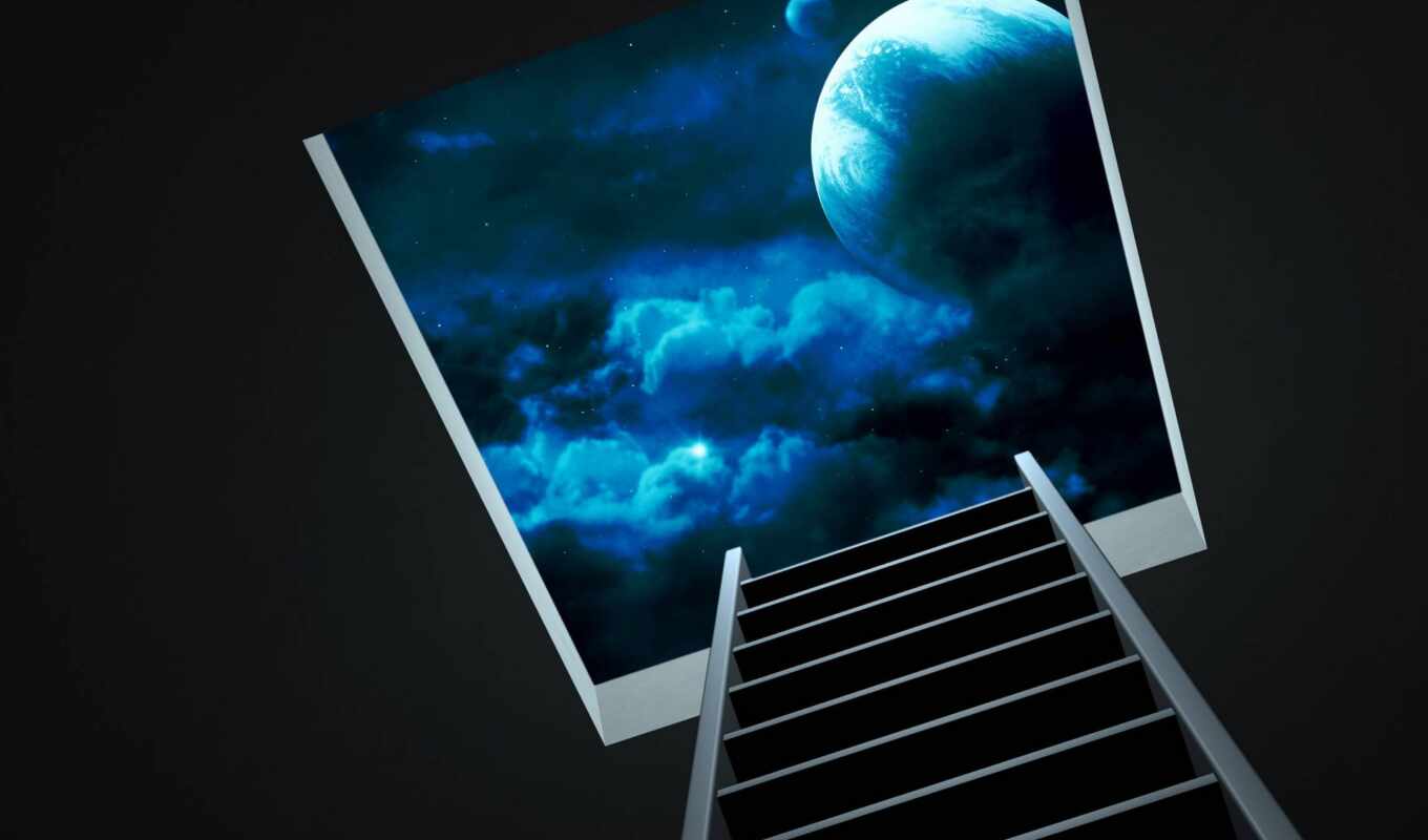 небо, ночь, лестница, спать, planet