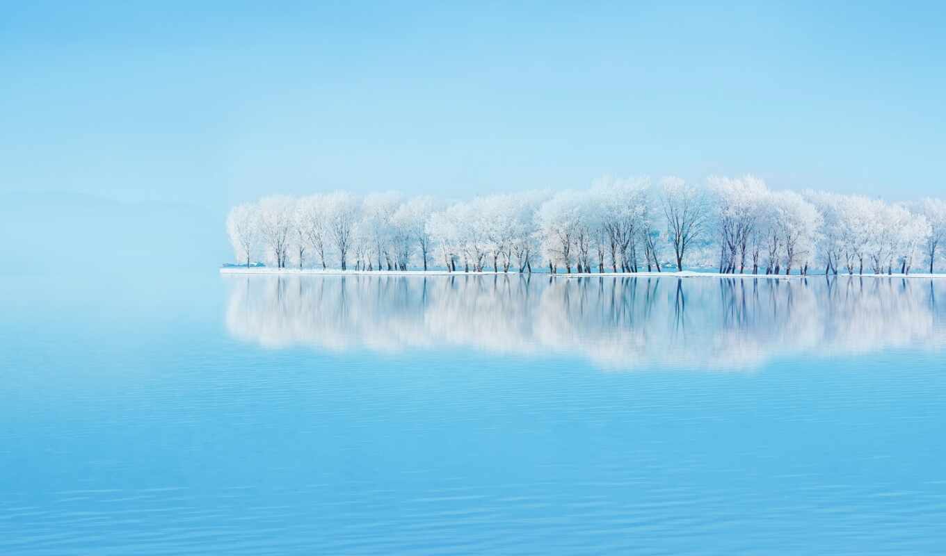 озеро, mobile, дерево, winter, холод, отражение, pro