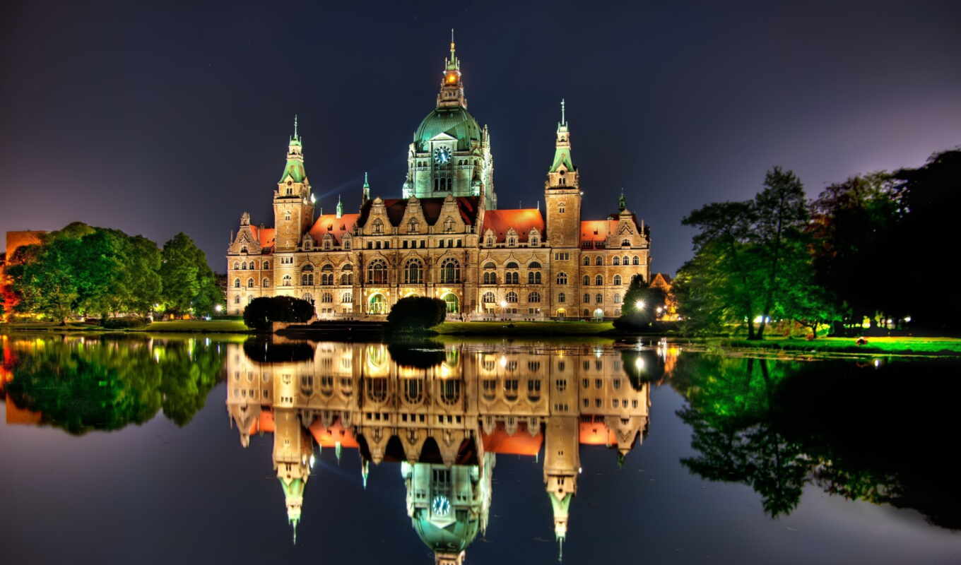 lake, nature, trees, wallpapers, wallpaper, hd, desktop, different, ipad, Samsung, category, large format, picture, vector, night, city, architecture, cities, en, germany, hall, do, lighting, castle, palace, town, lights, note, hanover, Hannover, image, link