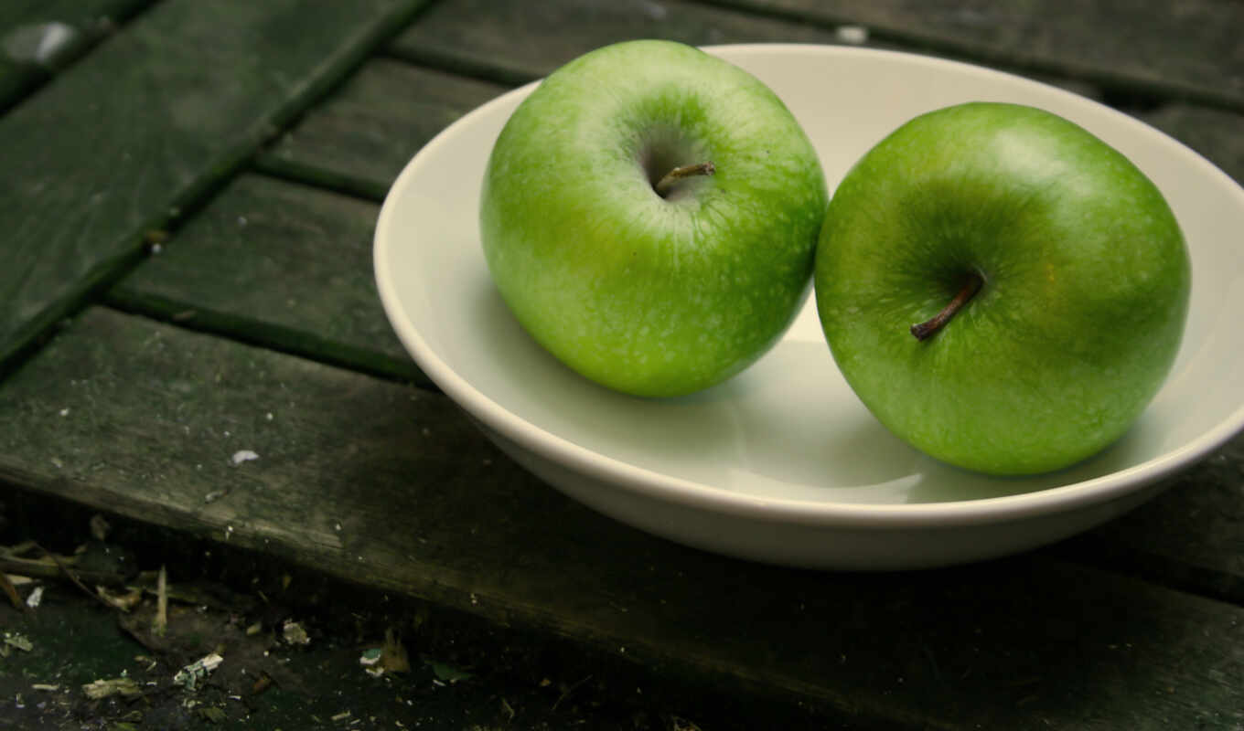 картинка, два, разных, табличка, яблоки, трио, зелёных, яблока, фрукты, доски