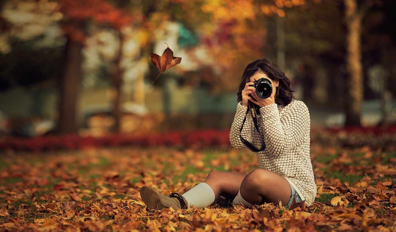 photo camera, girl, already, autumn, bokeh, avatars, yellow, park, devushki