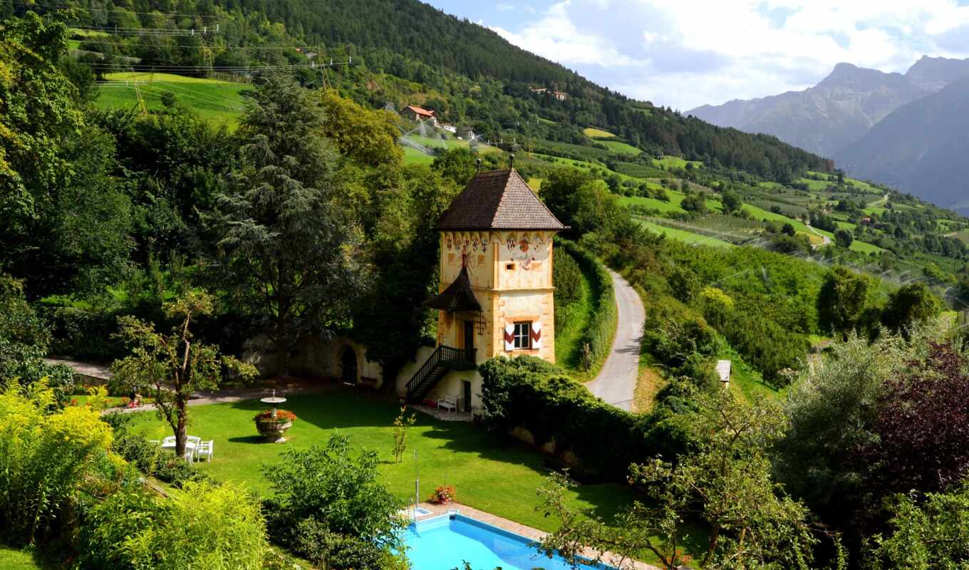 house, mountain, swimming pool
