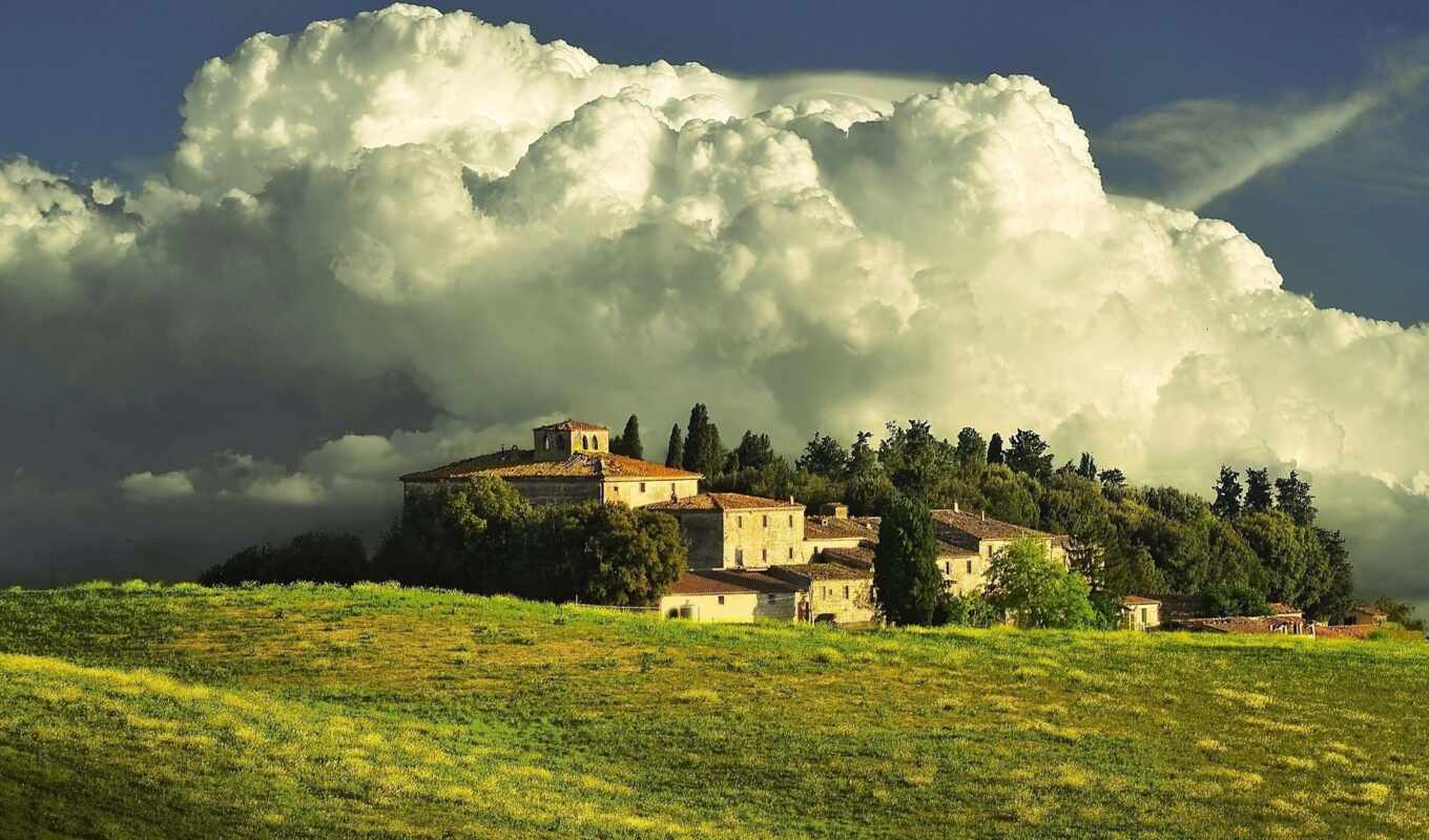 landscape, облако, stormy, tuscany