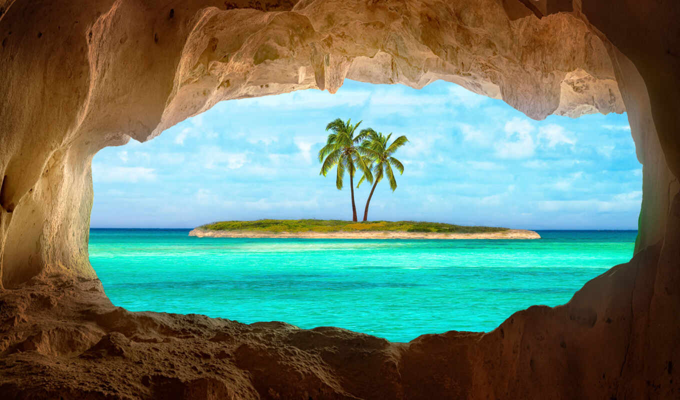 море, пальмы, live, остров, small, грот, фоны, карибские